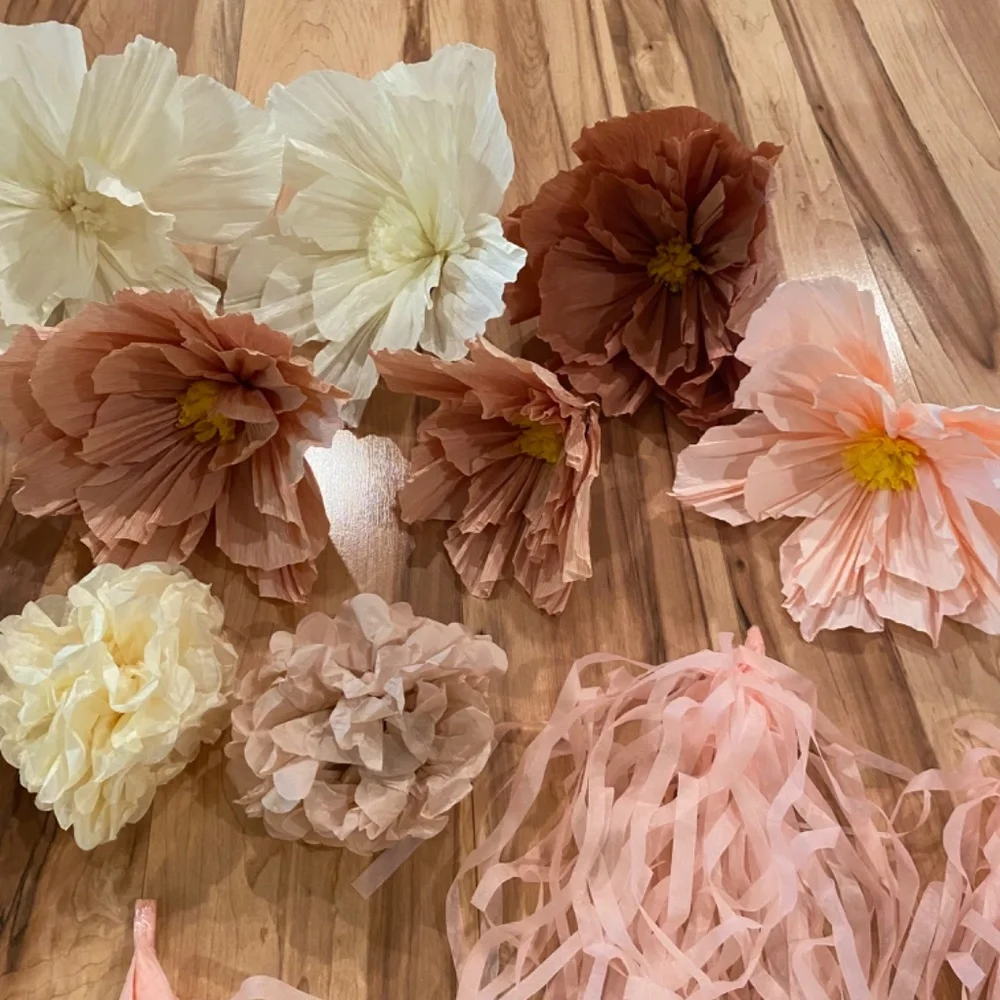 Party Decorations—Crepe Flowers & Tissue Pom-Pom decor